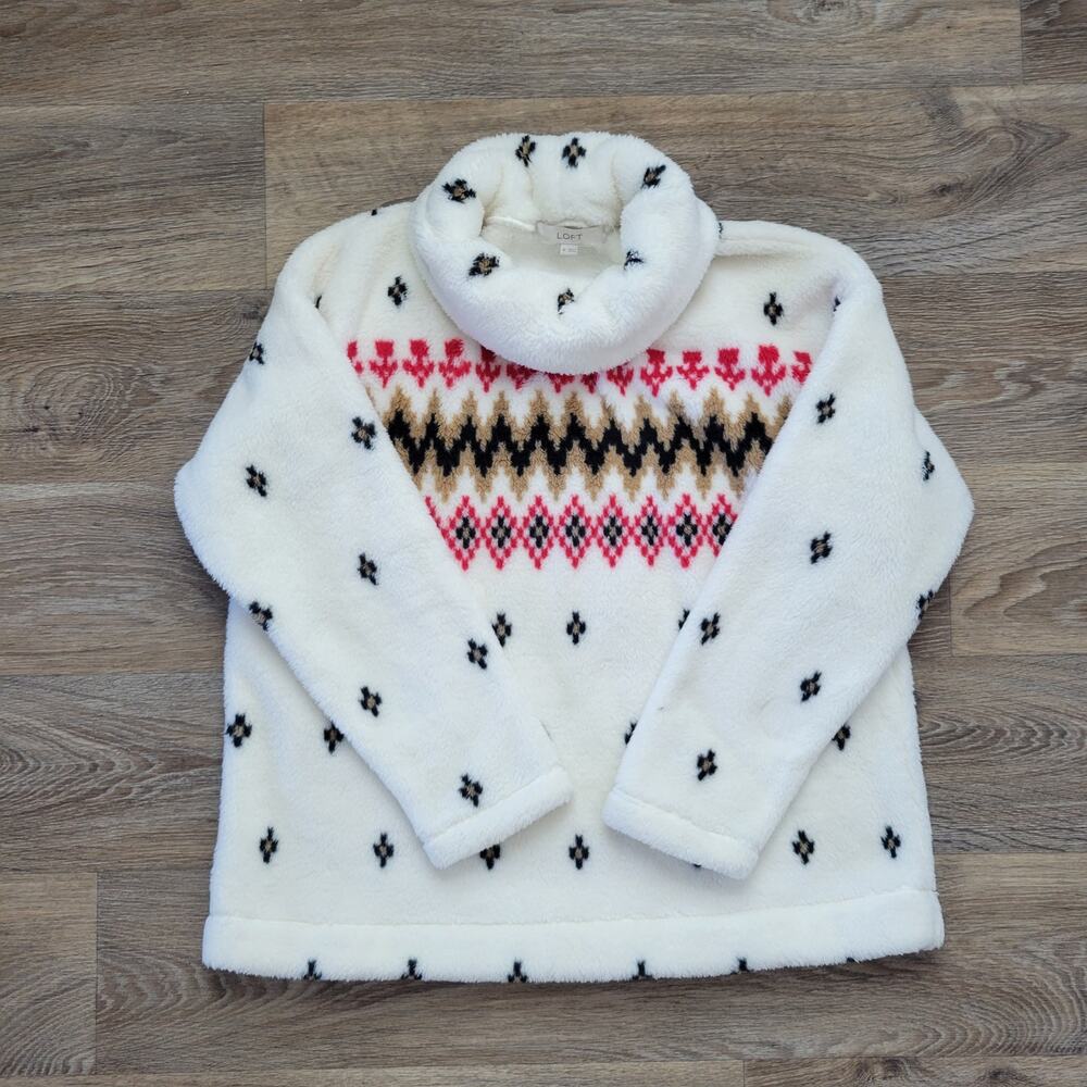 LOFT Fair Isle Mock Neck Sherpa Sweater Size Medium